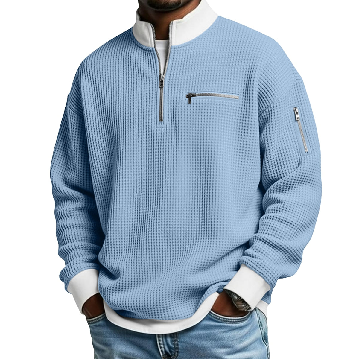Light Blue Waffle Half-Zip Polo