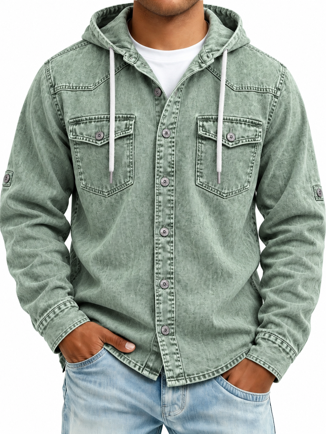 Vintage Washed Hooded Western Shirt