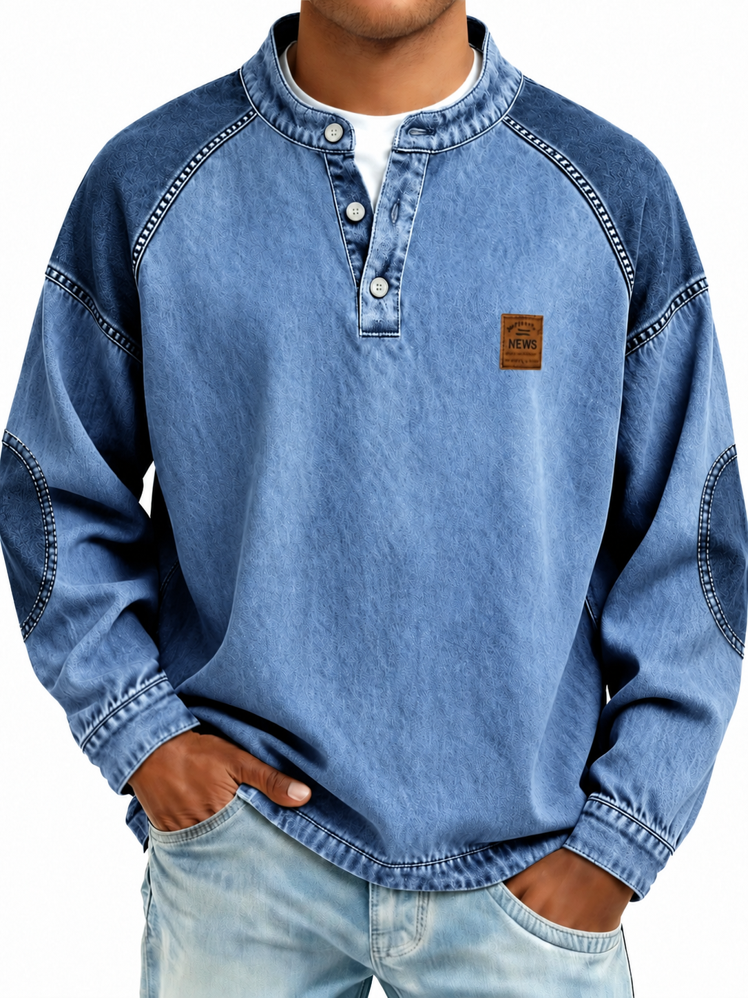 Colorblock Vintage 100% Cotton Henley Shirt