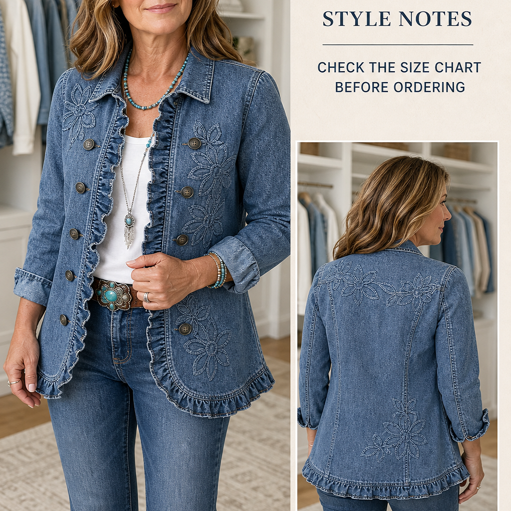 🤲LAST DAY SAVE 49% ⏰Boho-chic Floral Embroidered Utility Ruffled Trim Jacket