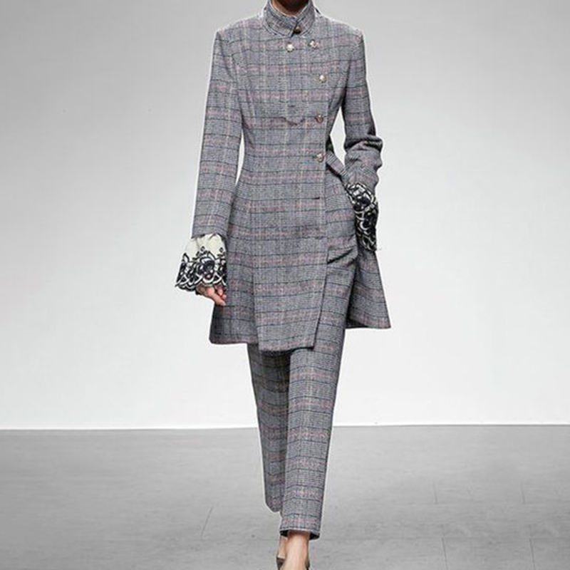 Fashion Gray Plaid Printed Two Piece Set