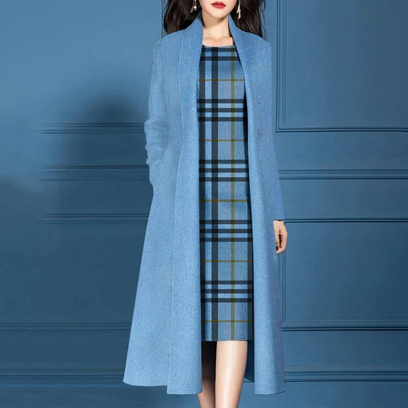 Fashion Blue Plaid Printed Two Piece Set