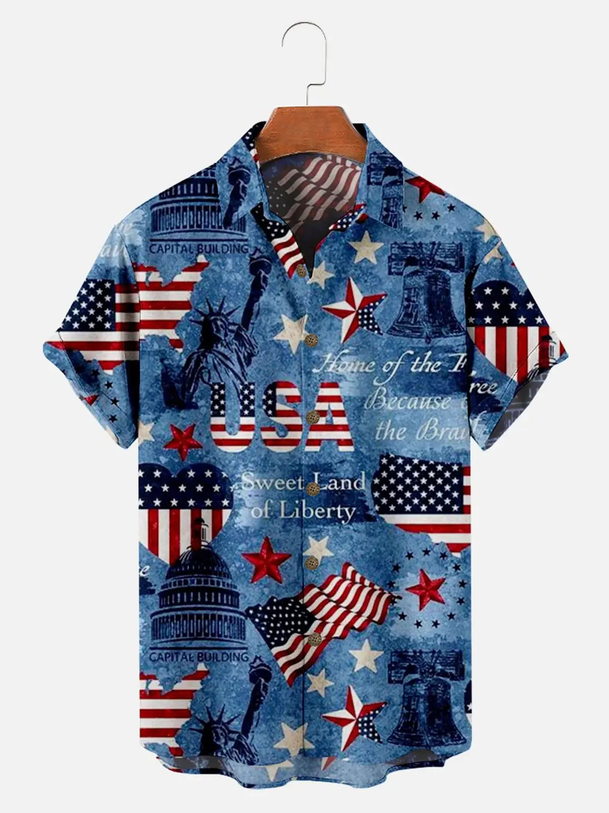 Men's 1776 Independence Day Flag Pattern Short Sleeve Shirt