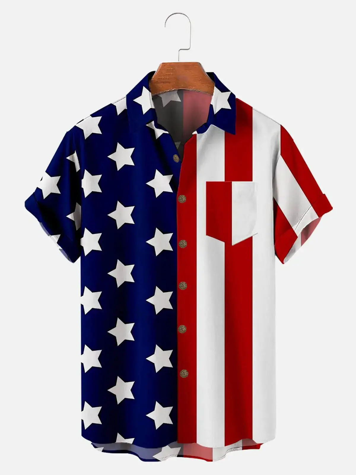 Men's Independence Day Striped Star Pattern Short Sleeve Shirt