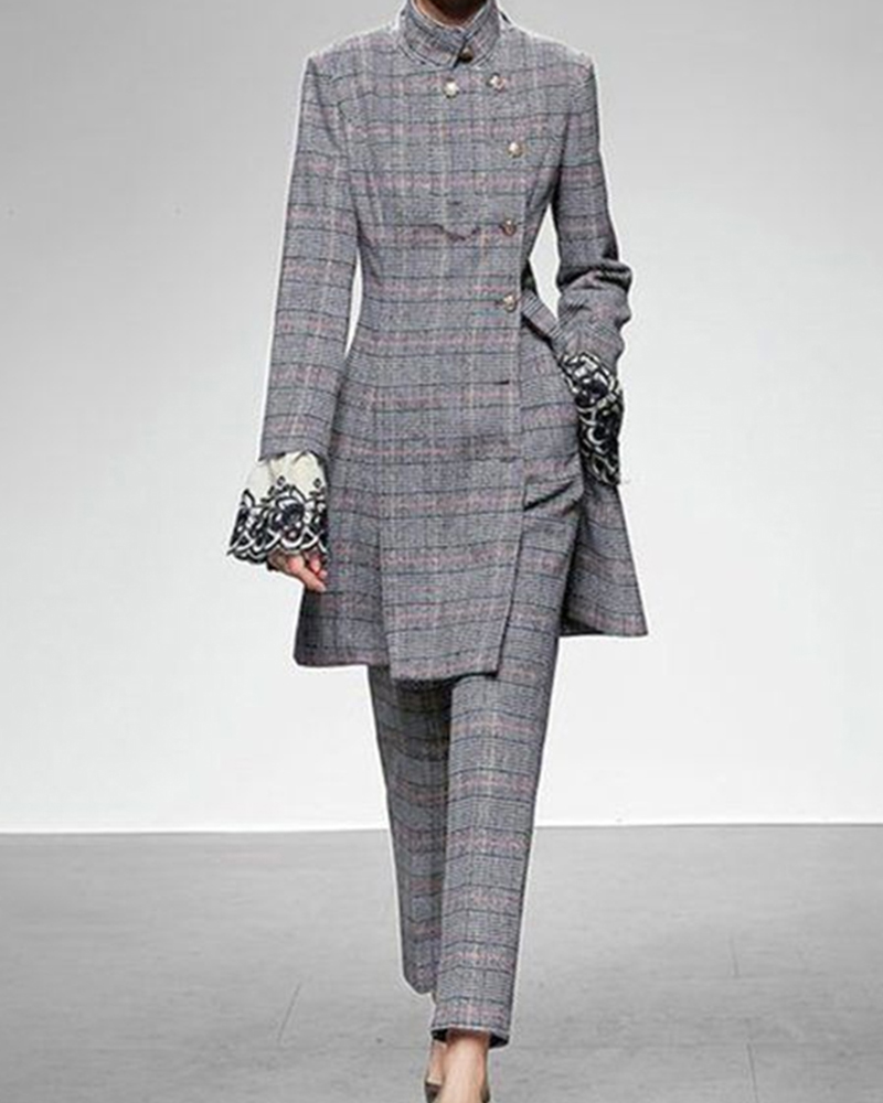 Fashion Gray Plaid Printed Two Piece Set