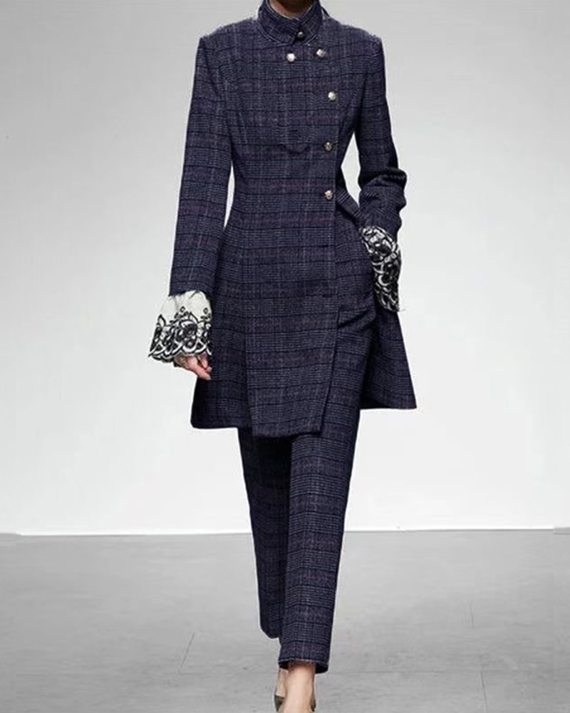 Fashion Gray Plaid Printed Two Piece Set