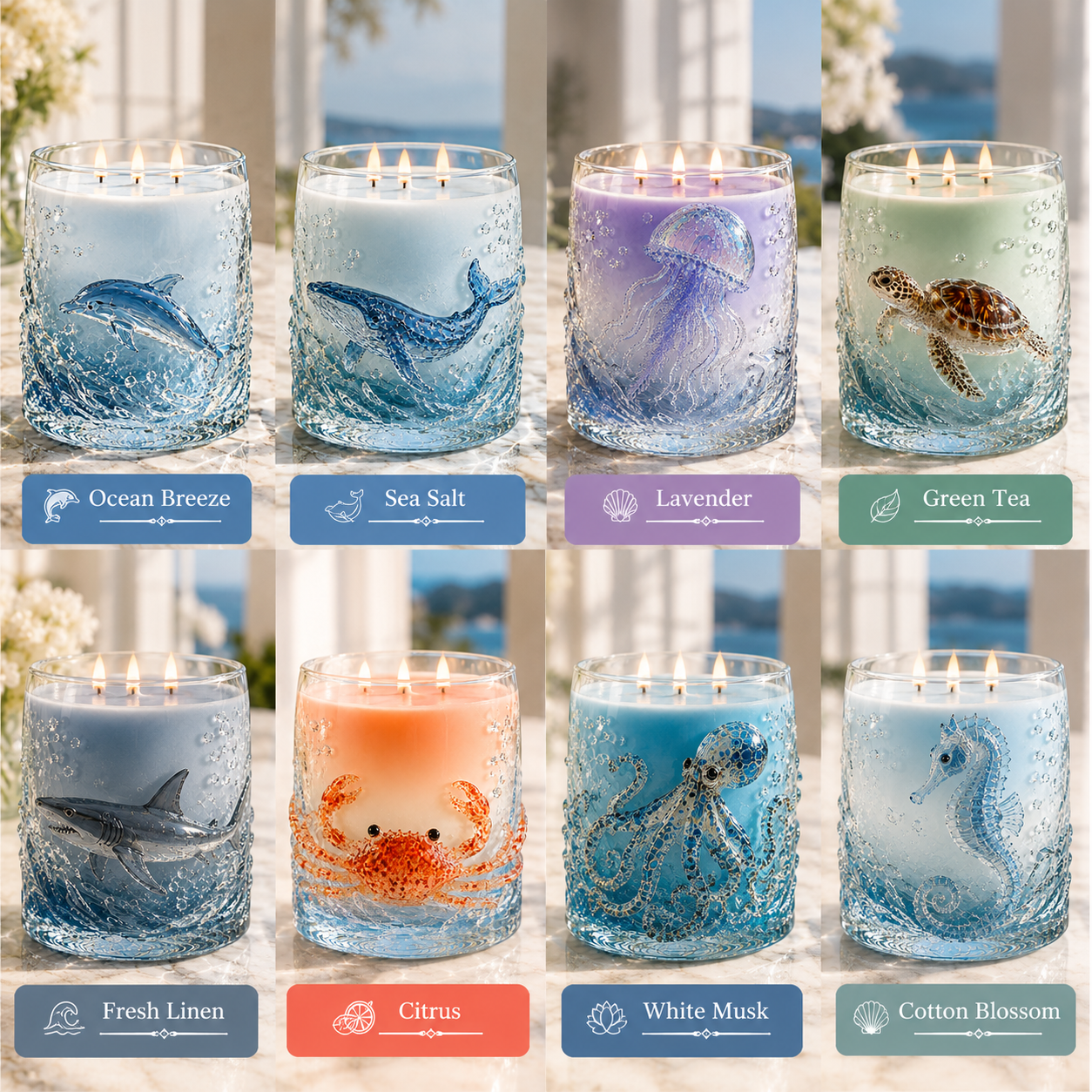 Ocean-inspired scented candles—crafted for moments of serenity.