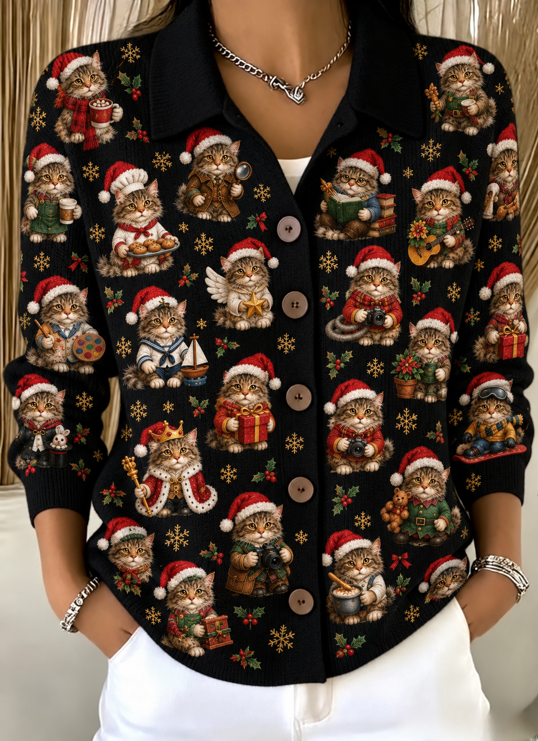 Classic Noir Black Christmas Cardigan