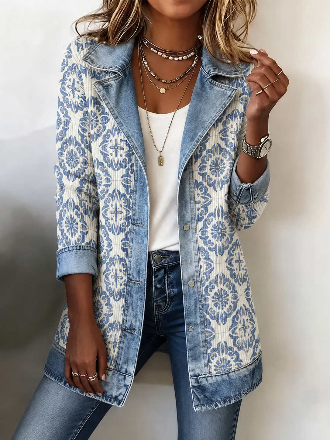 🎉Limited-time 49% off】Elegant mixed-media denim and knit cardigan