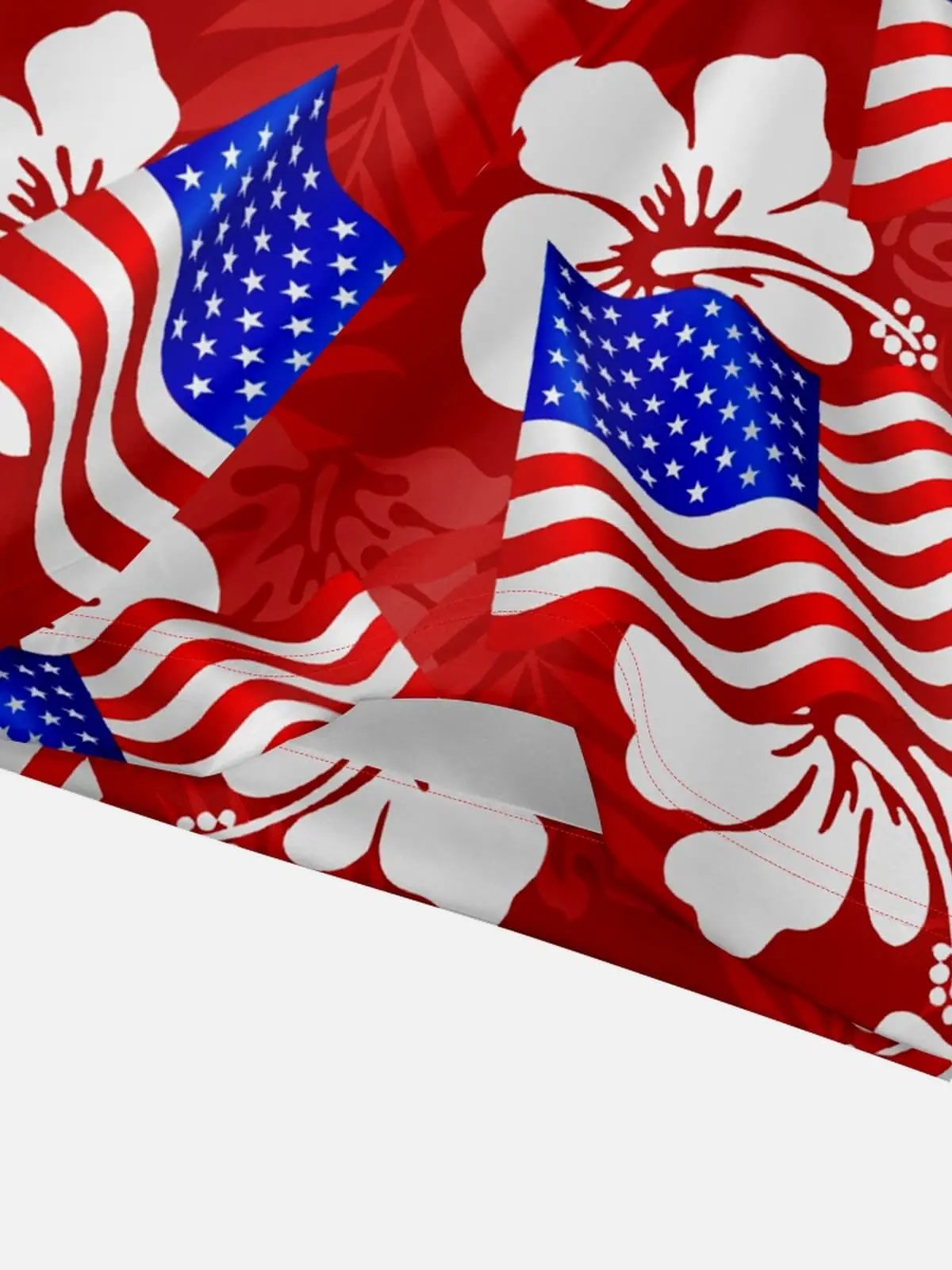Men's Patriotic American Flag Hibiscus Hawaiian Short Sleeve Shirt