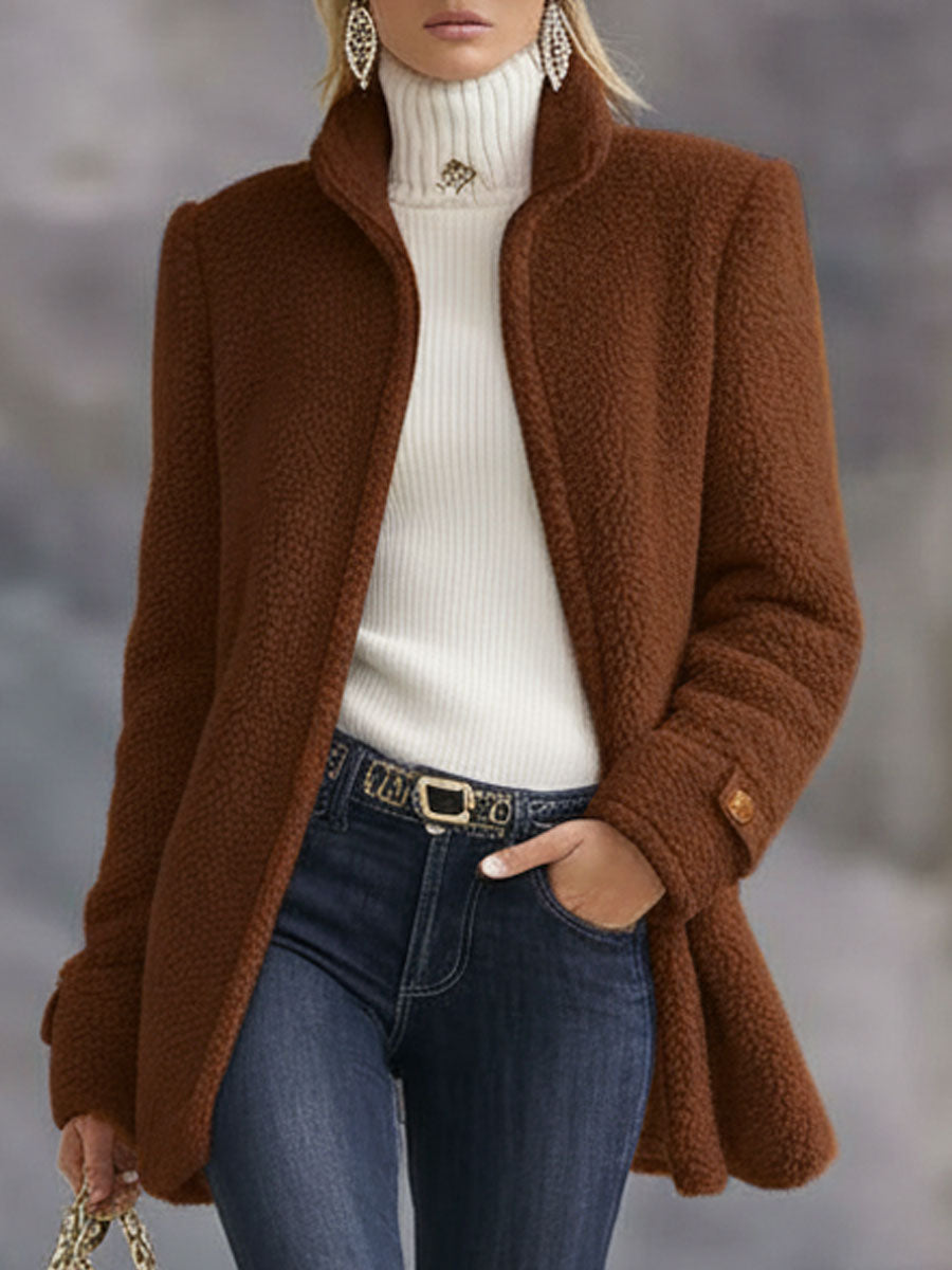 Casual Vintage Pink Polar Fleece Zip-Up Jacket Coat - Brown