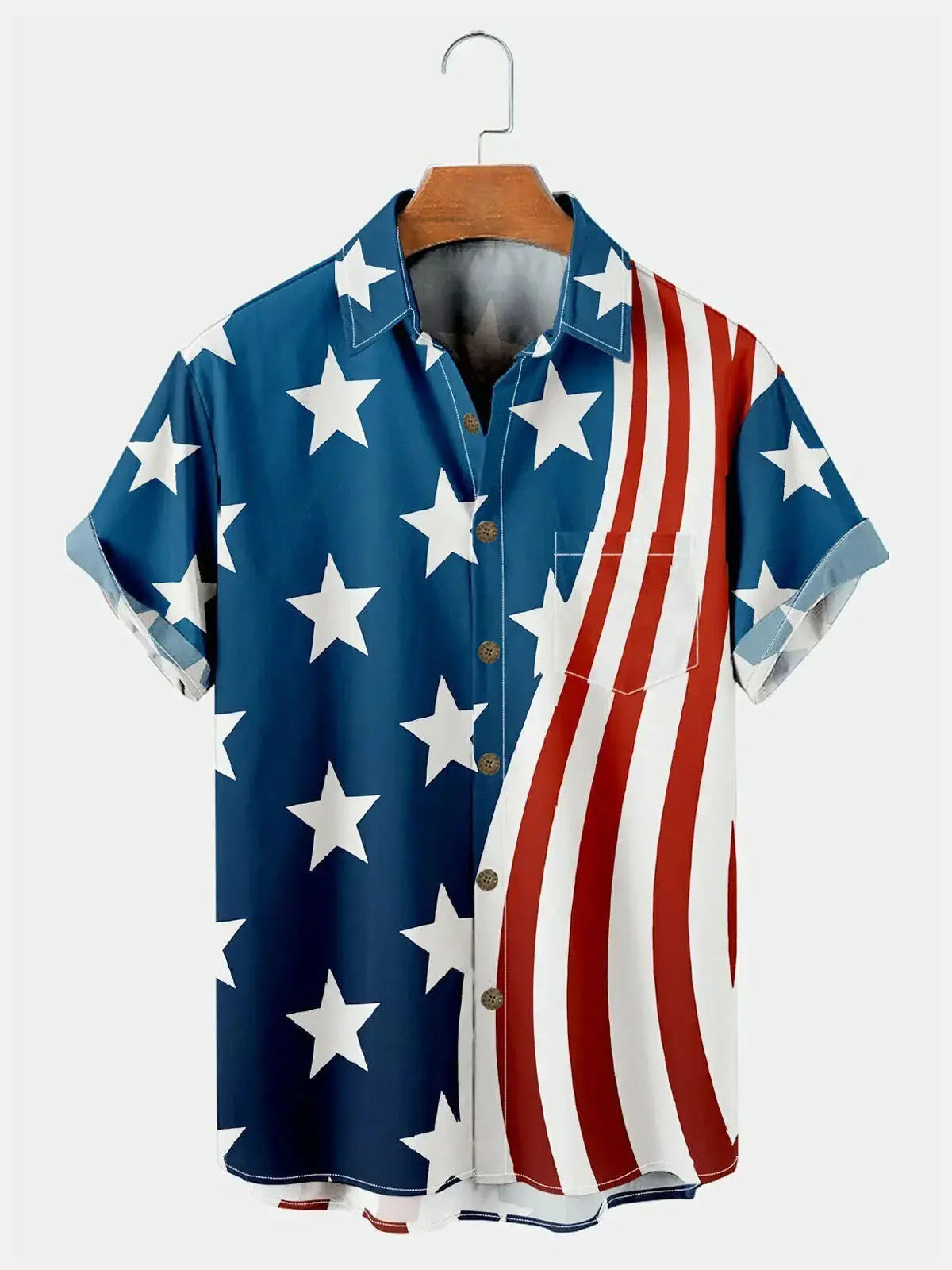 Men's Independence Day Striped Star Pattern Short Sleeve Shirt