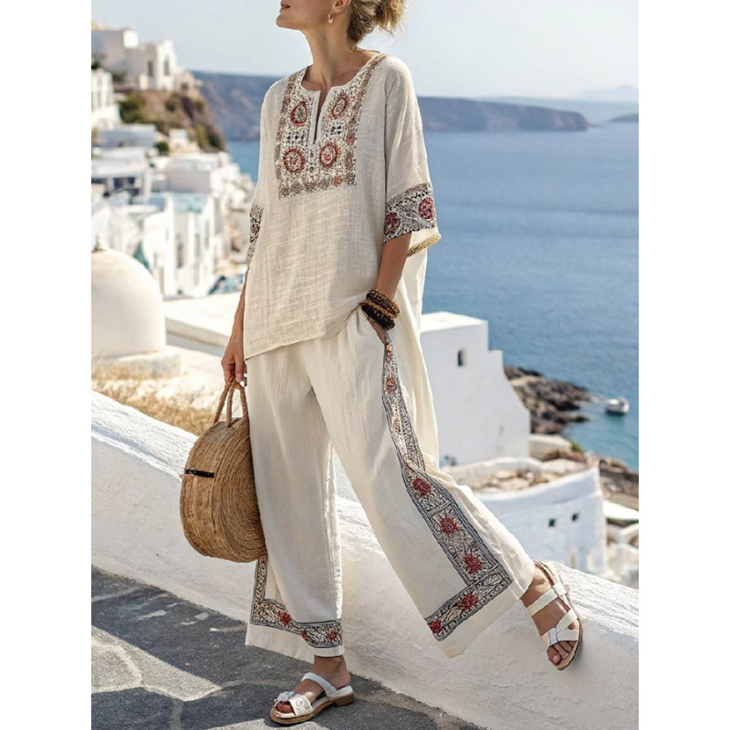 Women's Striped Linen Blend Two-Piece Co-ord Set