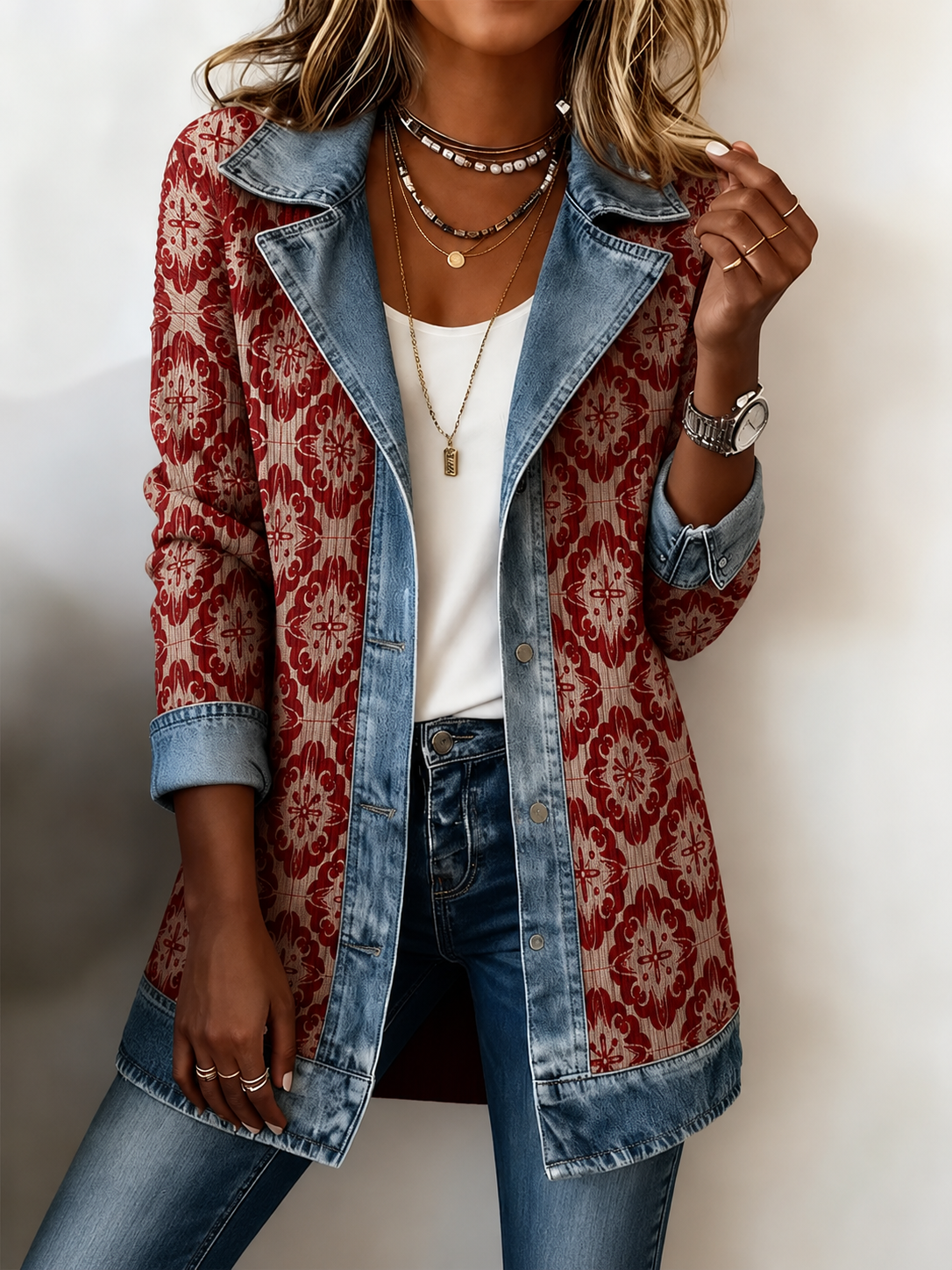🎉Limited-time 49% off】Elegant mixed-media denim and knit cardigan