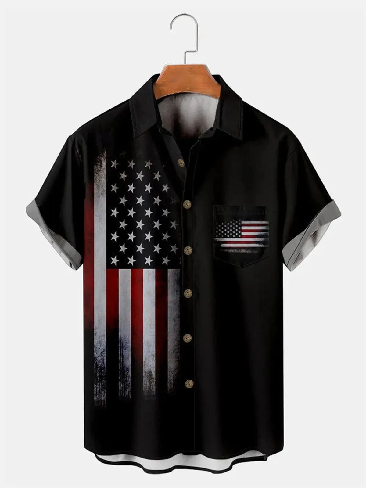 Men's Independence Day Print Casual Breathable Short Sleeve Shirt American Flag Novelty