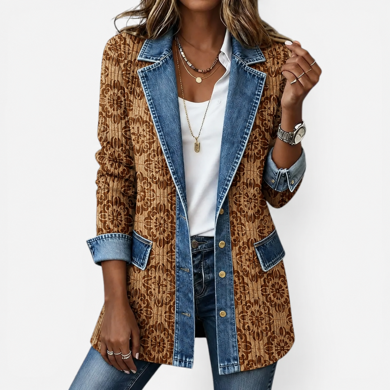 🎉Limited-time 49% off】Elegant mixed-media denim and knit cardigan