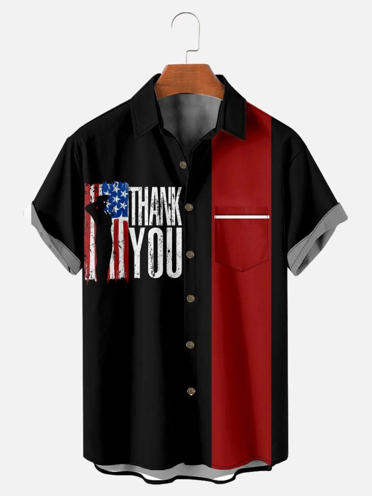 Men's Independence Day Print Casual Breathable Short Sleeve Shirt American Flag Novelty