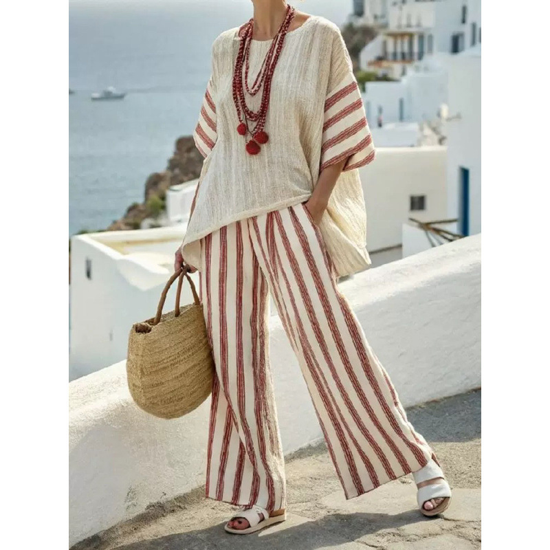 Women's Striped Linen Blend Two-Piece Co-ord Set