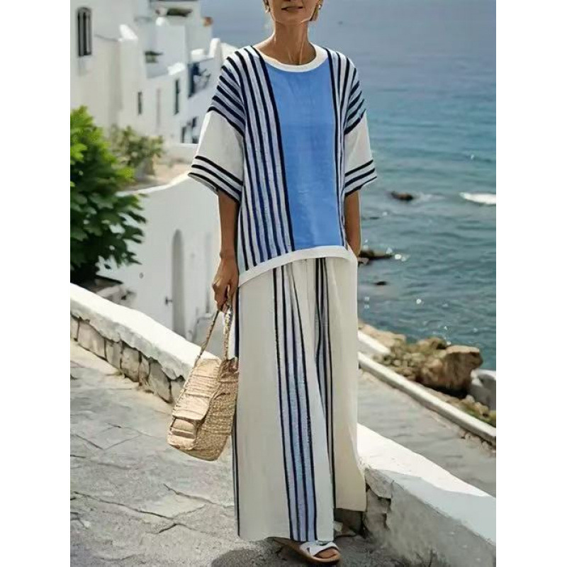 Women's Striped Linen Blend Two-Piece Co-ord Set