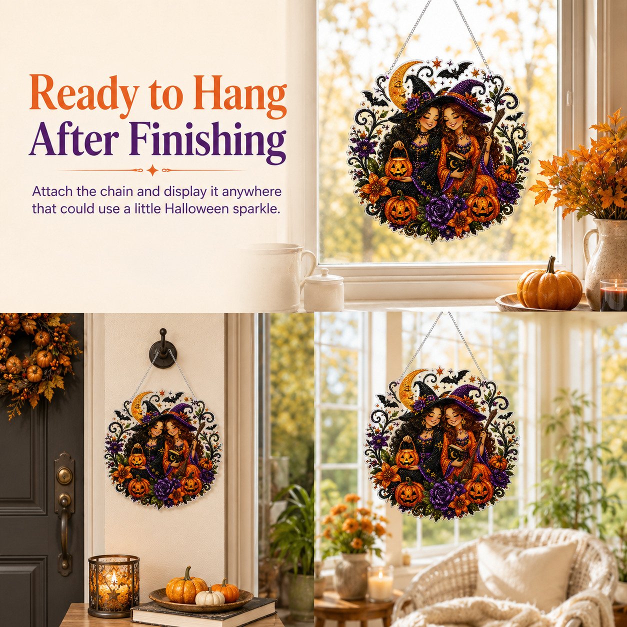 🔥Last Day 49% OFF - 🧙‍♀️🎃Halloween Witch Friendship Diamond Art Window Suncatcher
