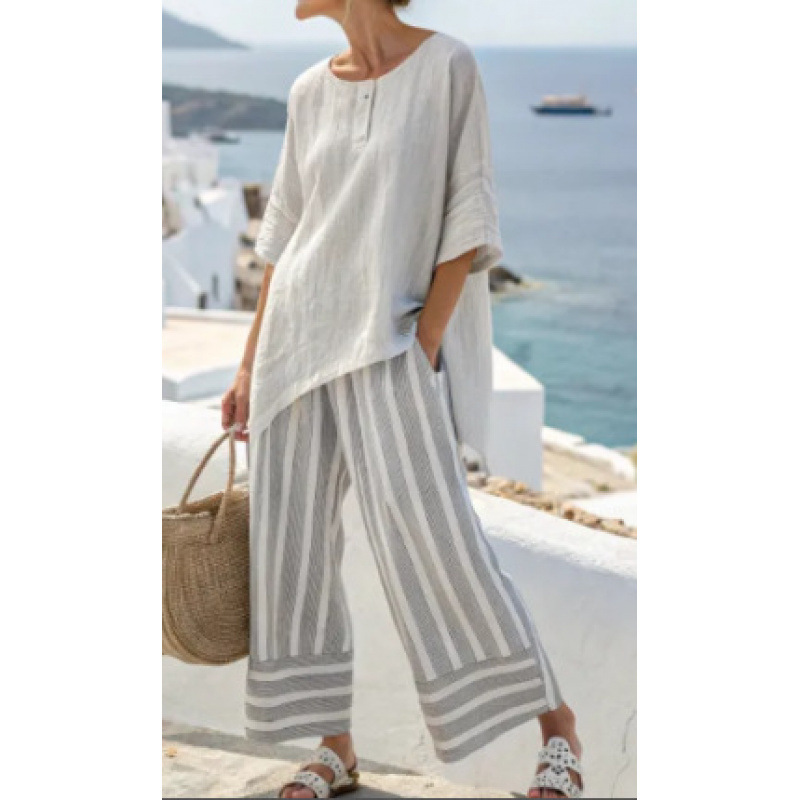 Women's Striped Linen Blend Two-Piece Co-ord Set