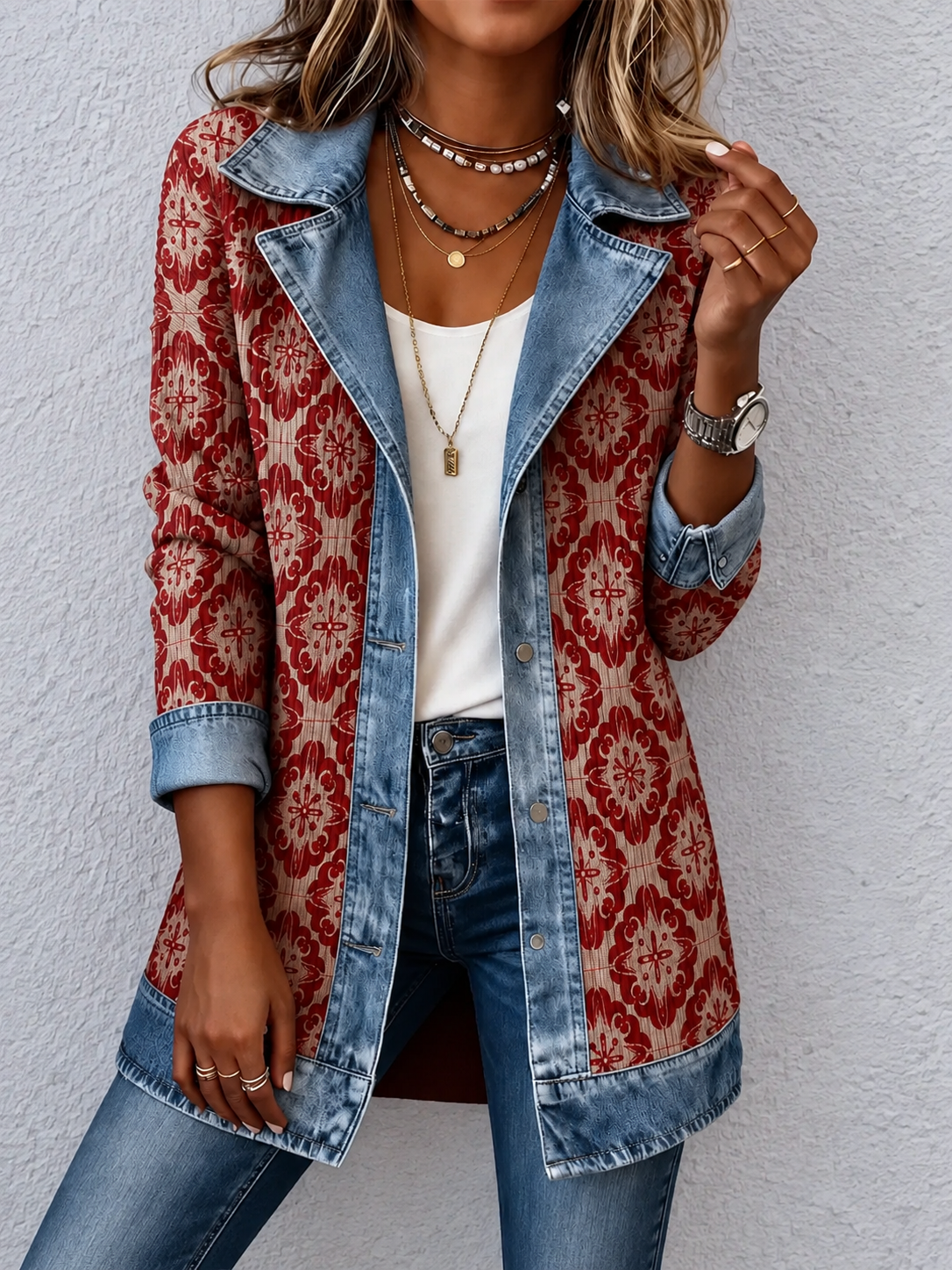 🎉Limited-time 49% off】Elegant mixed-media denim and knit cardigan