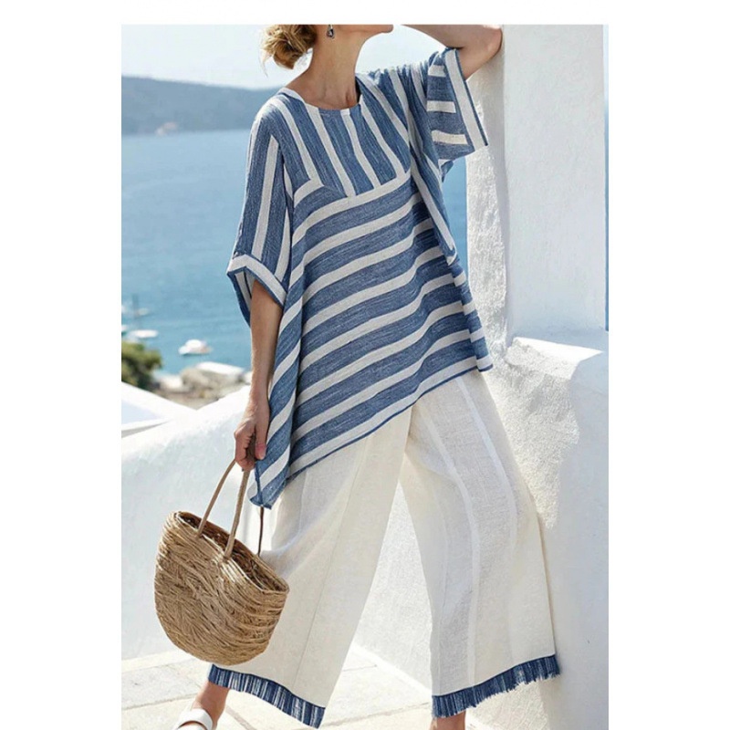 Women's Striped Linen Blend Two-Piece Co-ord Set