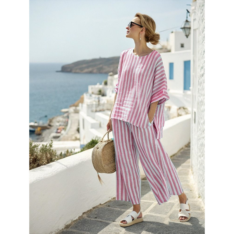Women's Striped Linen Blend Two-Piece Co-ord Set