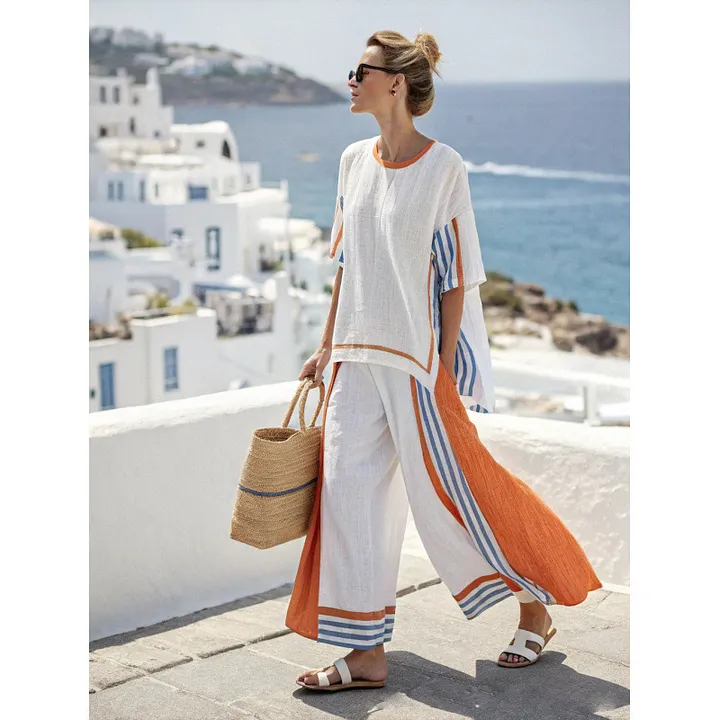 Women's Striped Linen Blend Two-Piece Co-ord Set