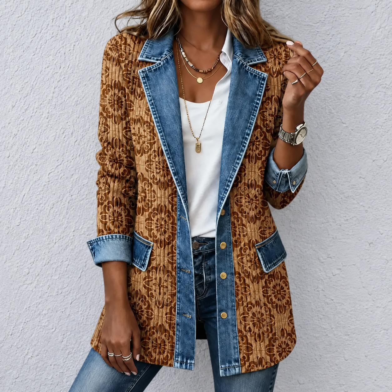 🎉Limited-time 49% off】Elegant mixed-media denim and knit cardigan