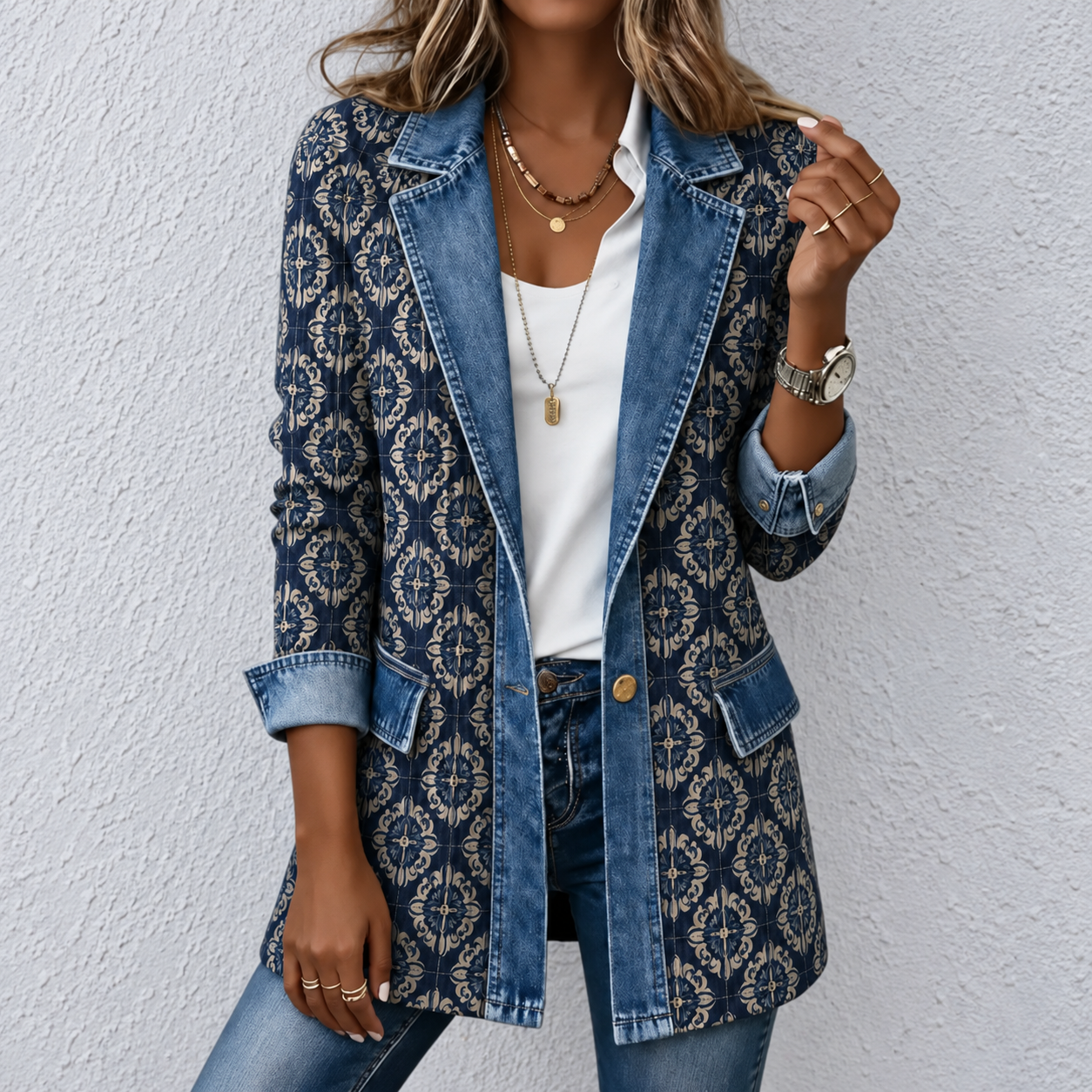 🎉Limited-time 49% off】Elegant mixed-media denim and knit cardigan