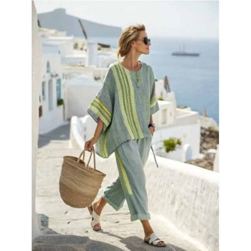 Women's Striped Linen Blend Two-Piece Co-ord Set