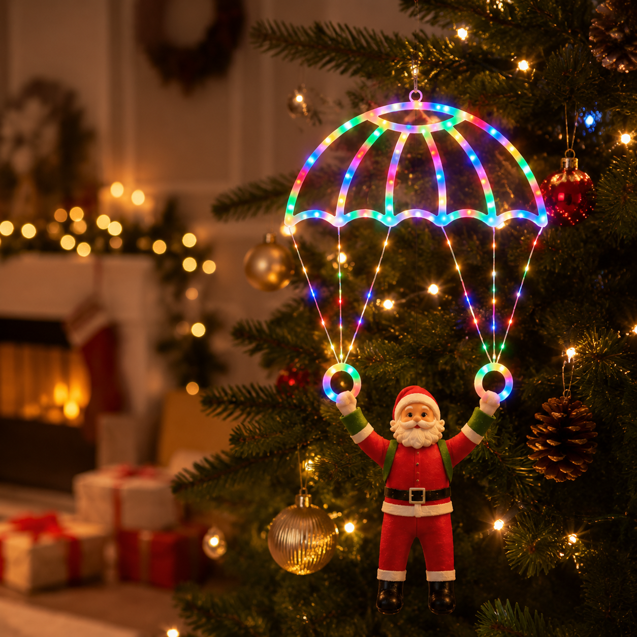 🎄Christmas Early Bird Sale - ✨LAST DAY 49% OFF- Light-Up Parachuting Santa Christmas Decoration 🎅💎