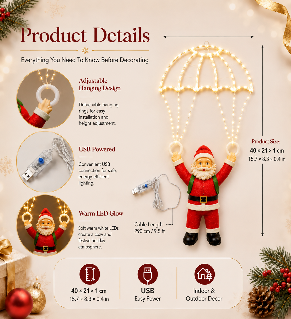 🎄Christmas Early Bird Sale - ✨LAST DAY 49% OFF- Light-Up Parachuting Santa Christmas Decoration 🎅💎