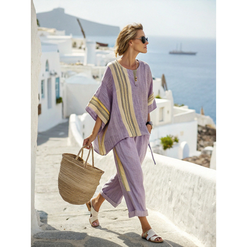 Women's Striped Linen Blend Two-Piece Co-ord Set
