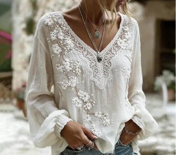Women's Vintage Boho Floral Print Loose Lantern Sleeve Blouse