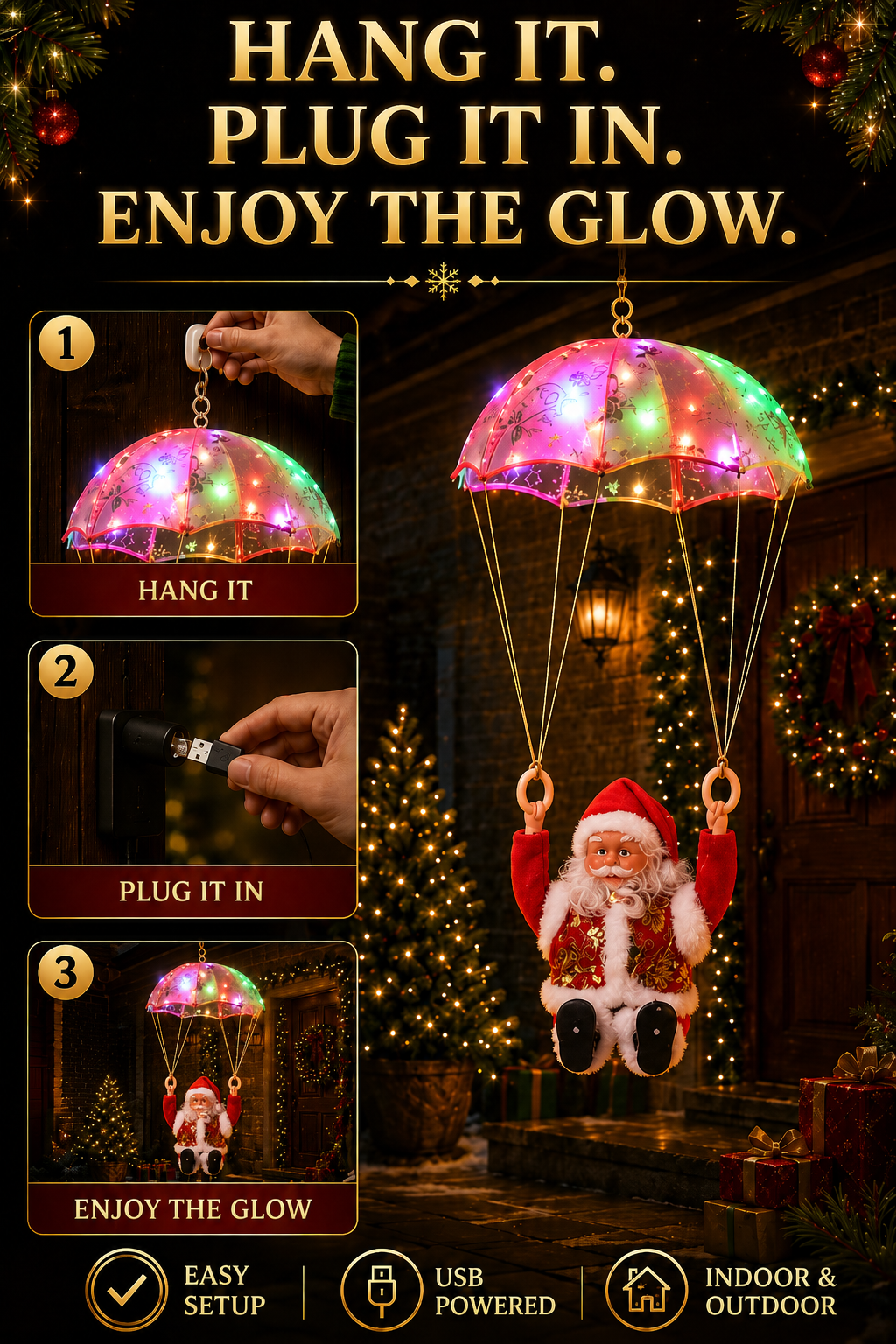 🎄Christmas Early Bird Sale - ✨LAST DAY 49% OFF- Light-Up Parachuting Santa Christmas Decoration 🎅💎