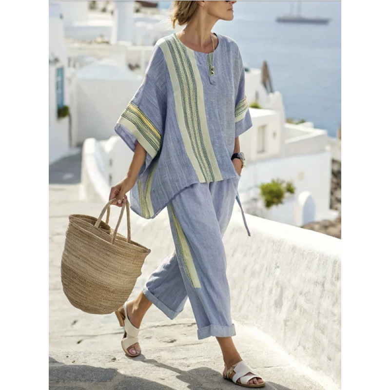 Women's Striped Linen Blend Two-Piece Co-ord Set