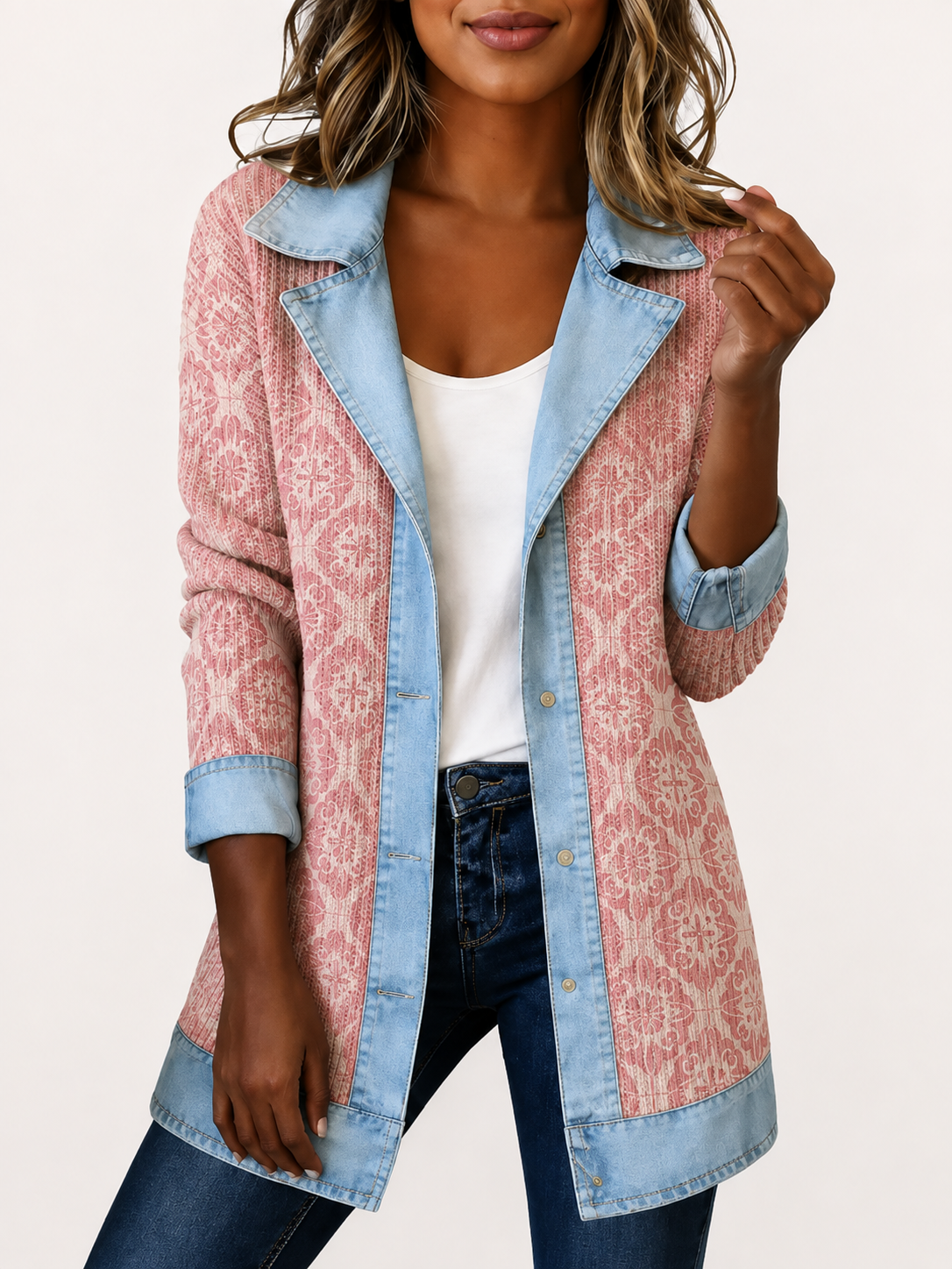 🎉Limited-time 49% off】Elegant mixed-media denim and knit cardigan