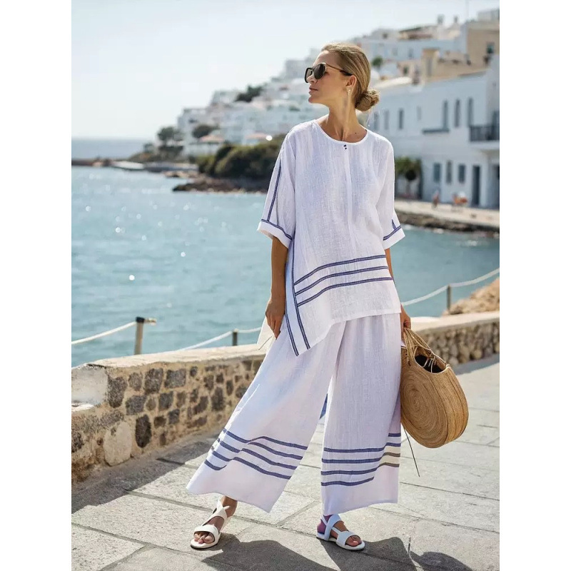 Women's Striped Linen Blend Two-Piece Co-ord Set