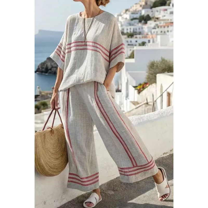 Women's Striped Linen Blend Two-Piece Co-ord Set