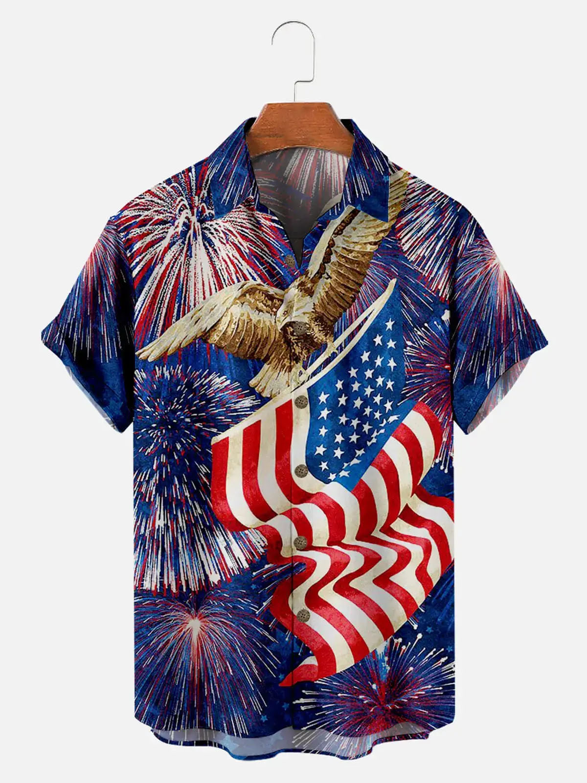 Men's Fireworks Eagle and Flag Short Sleeve Shirt