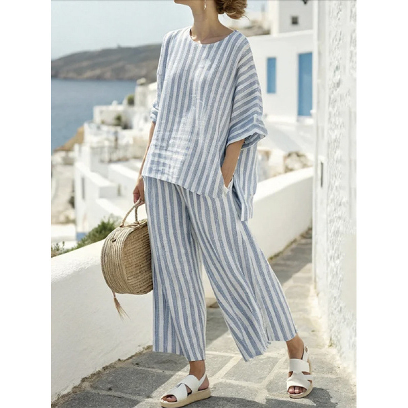 Women's Striped Linen Blend Two-Piece Co-ord Set
