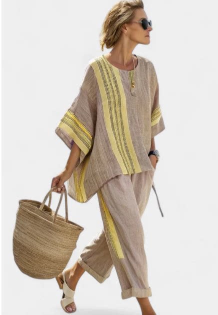 Women's Striped Linen Blend Two-Piece Co-ord Set