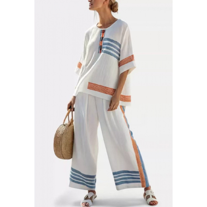 Women's Striped Linen Blend Two-Piece Co-ord Set