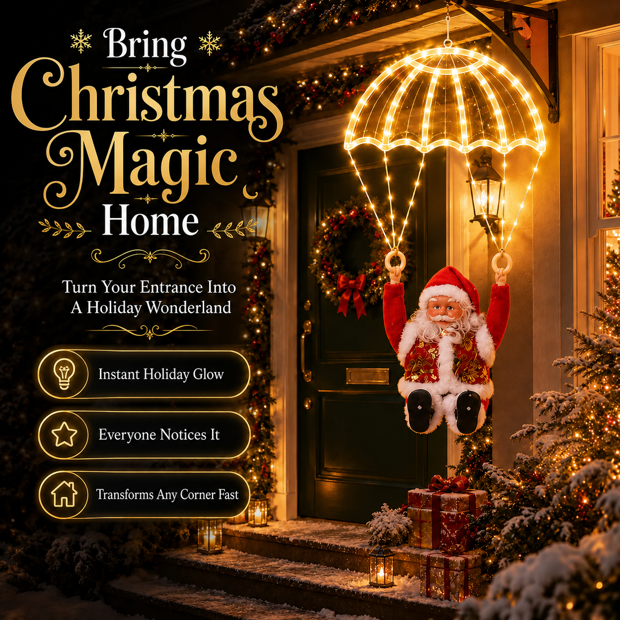 🎄Christmas Early Bird Sale - ✨LAST DAY 49% OFF- Light-Up Parachuting Santa Christmas Decoration 🎅💎