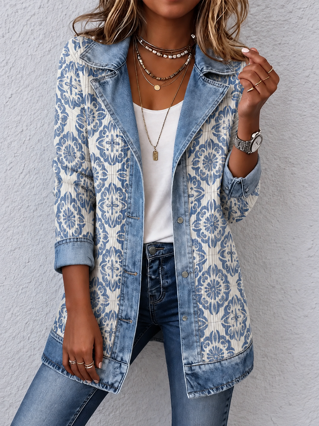🎉Limited-time 49% off】Elegant mixed-media denim and knit cardigan