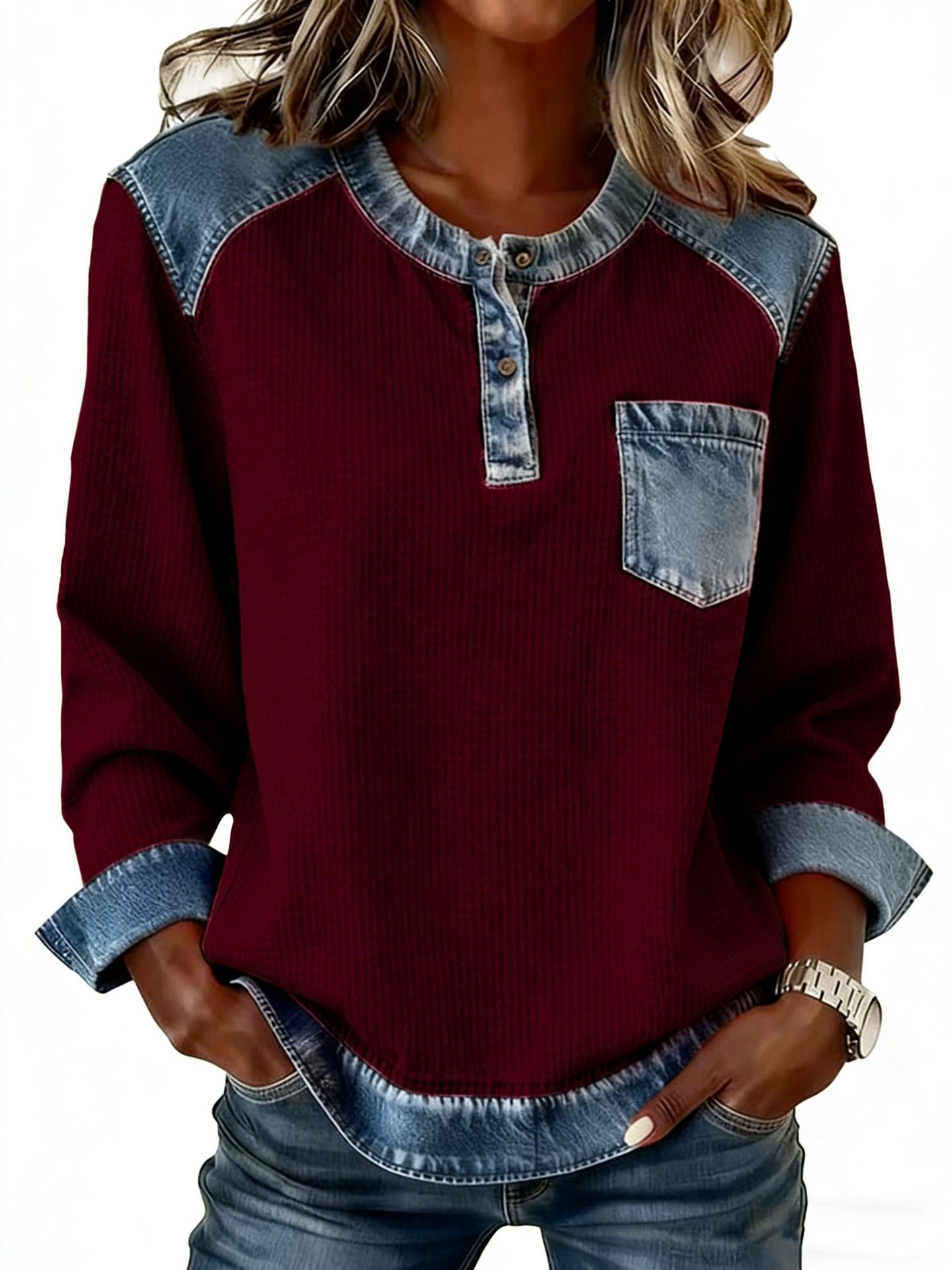 CLEARANCE SALE🔥Women's Fashion Patchwork Design Cozy Top