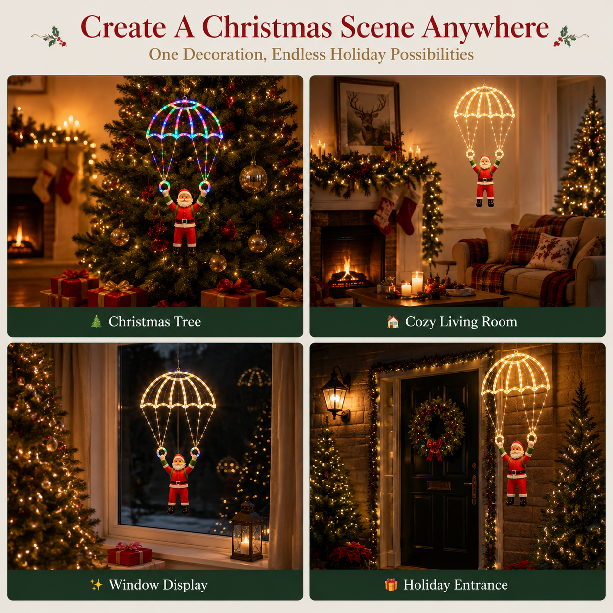 🎄Christmas Early Bird Sale - ✨LAST DAY 49% OFF- Light-Up Parachuting Santa Christmas Decoration 🎅💎