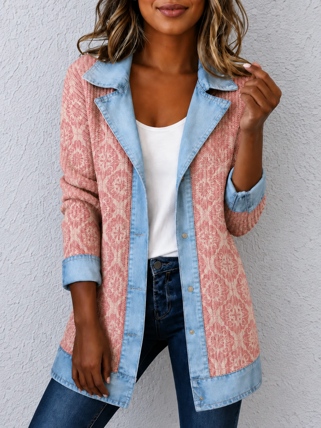 🎉Limited-time 49% off】Elegant mixed-media denim and knit cardigan